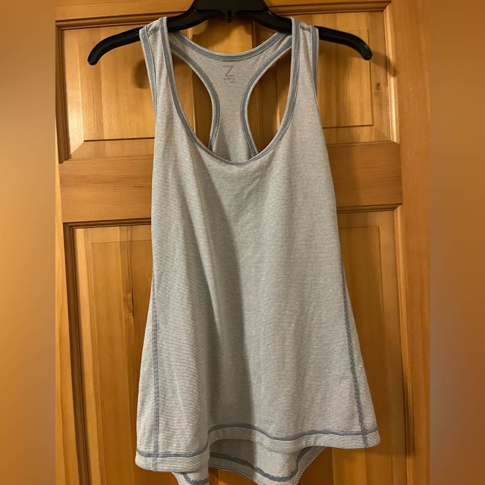 Zella light blue and white Racerback Tank Top with Scoop Neckline
